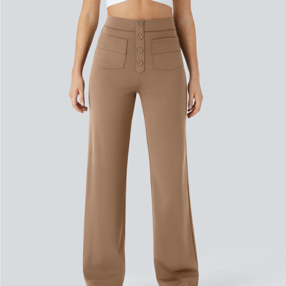 Halara High-Waisted Tan Wide-Leg Pants